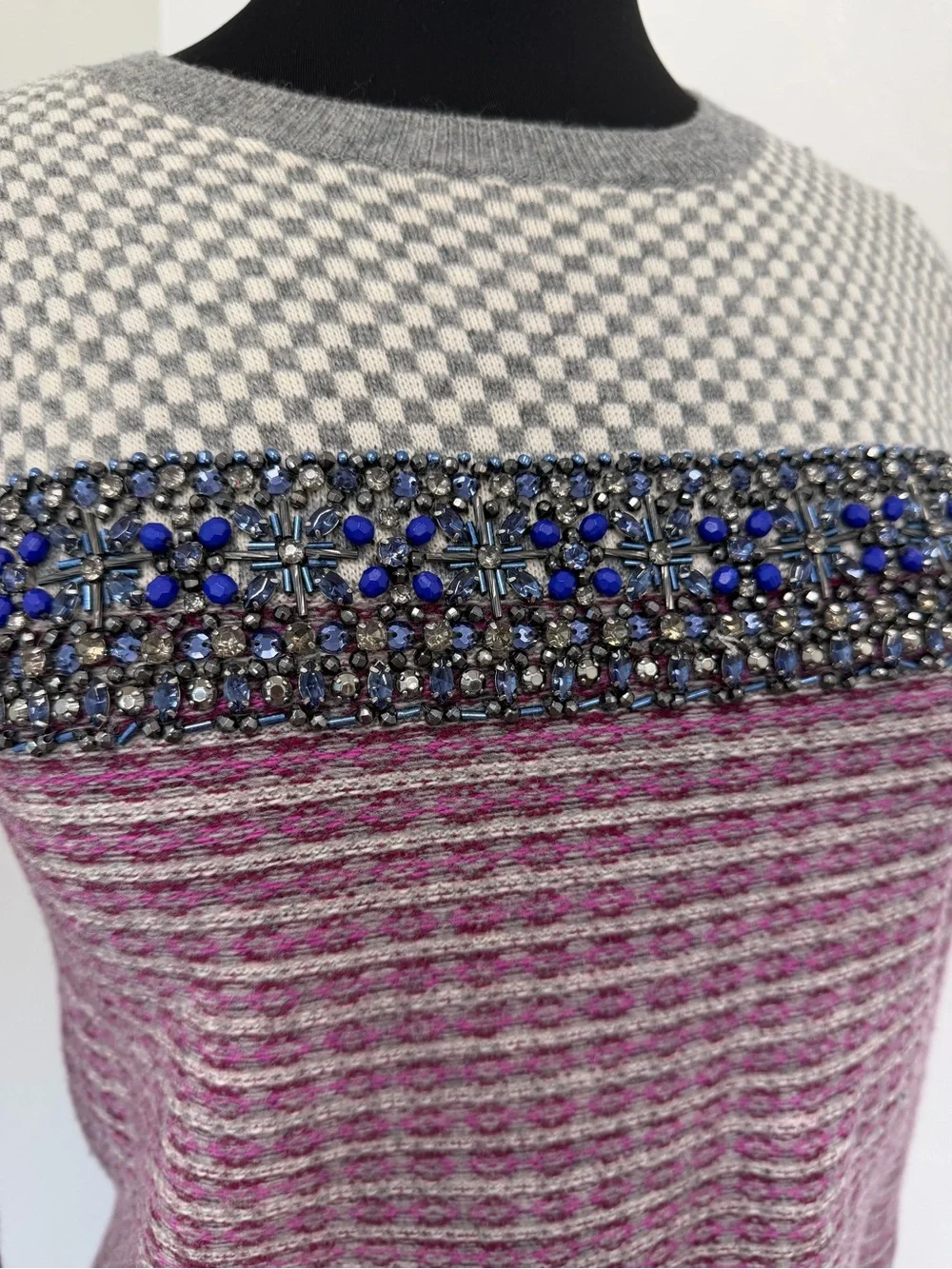 J. Crew Collection Cashmere Blend Mauve Gray Beaded Fair isle Nordic Sweater